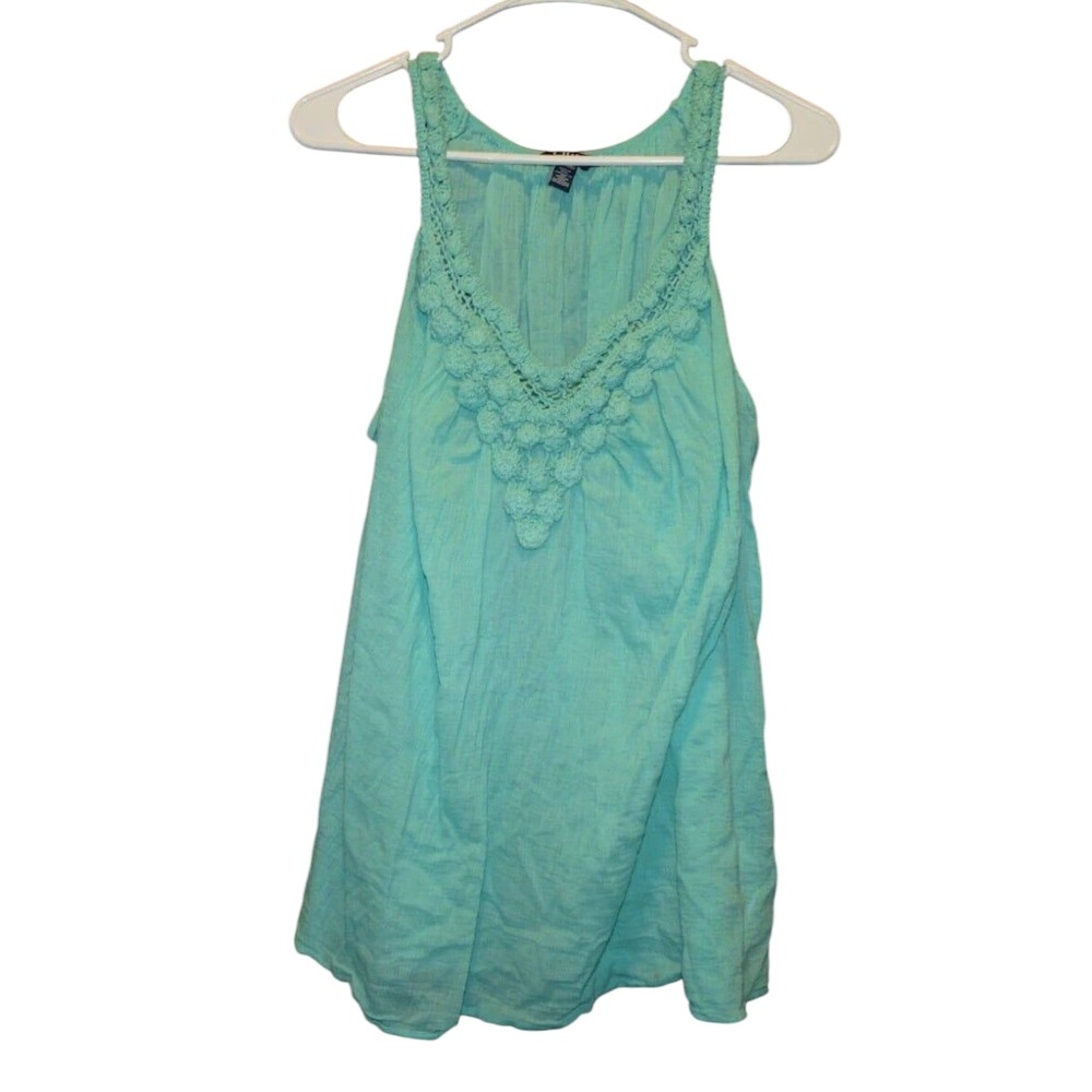 Chaps Tank Top‎ Womens Size 1X Mint Green Cotton Crochet Boho Hippie Lightweight
